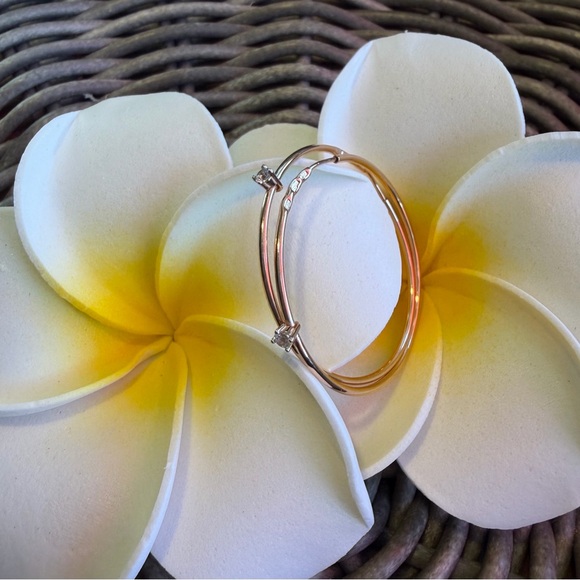 14K Rose Gold Hoop Earrings with Cubic Zirconia Accent - Women Jewelry - Picture 3 of 7